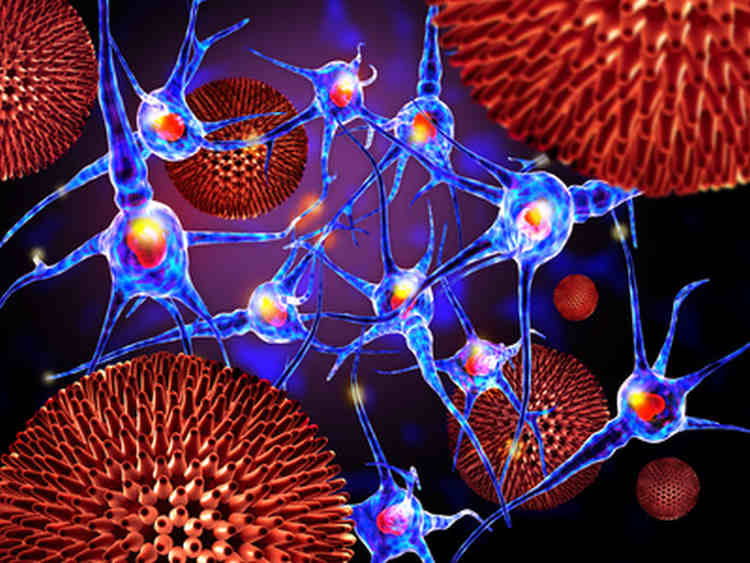 viruses attacking nerve cells, concept for Neurologic Diseases