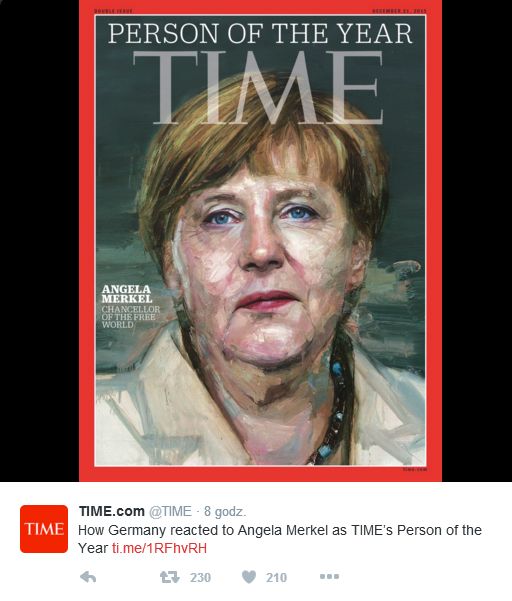 Angela Merkel Człowiekiem Roku 2015 magazynu TIME