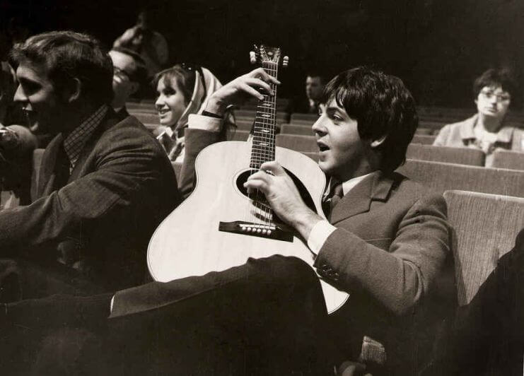 Beatle Paul McCartney practising before going on stage on the "Big Night Ou" Show in Blackpool, March 8, 1965.