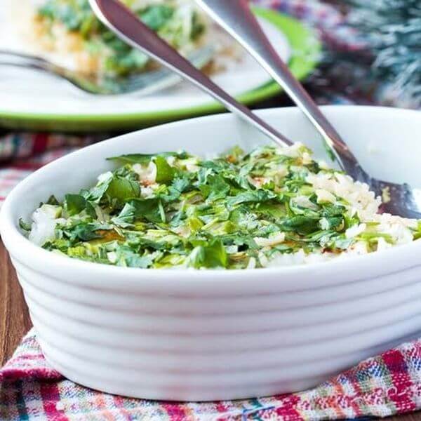 Rice casserole with egg, green spring onions, cilantro, soy, chili, asian appetizer