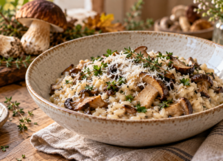 Kremowe risotto z grzybami leśnymi Kremowe risotto z grzybami leśnymi, parmezanem i świeżym tymiankiem.